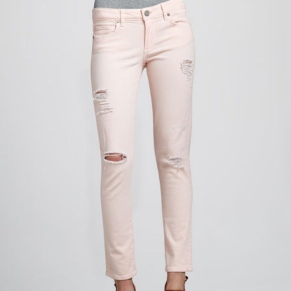 Paige Skyline Ankle Peg Jeans Distressed Pink size 28 - Picture 1 of 7